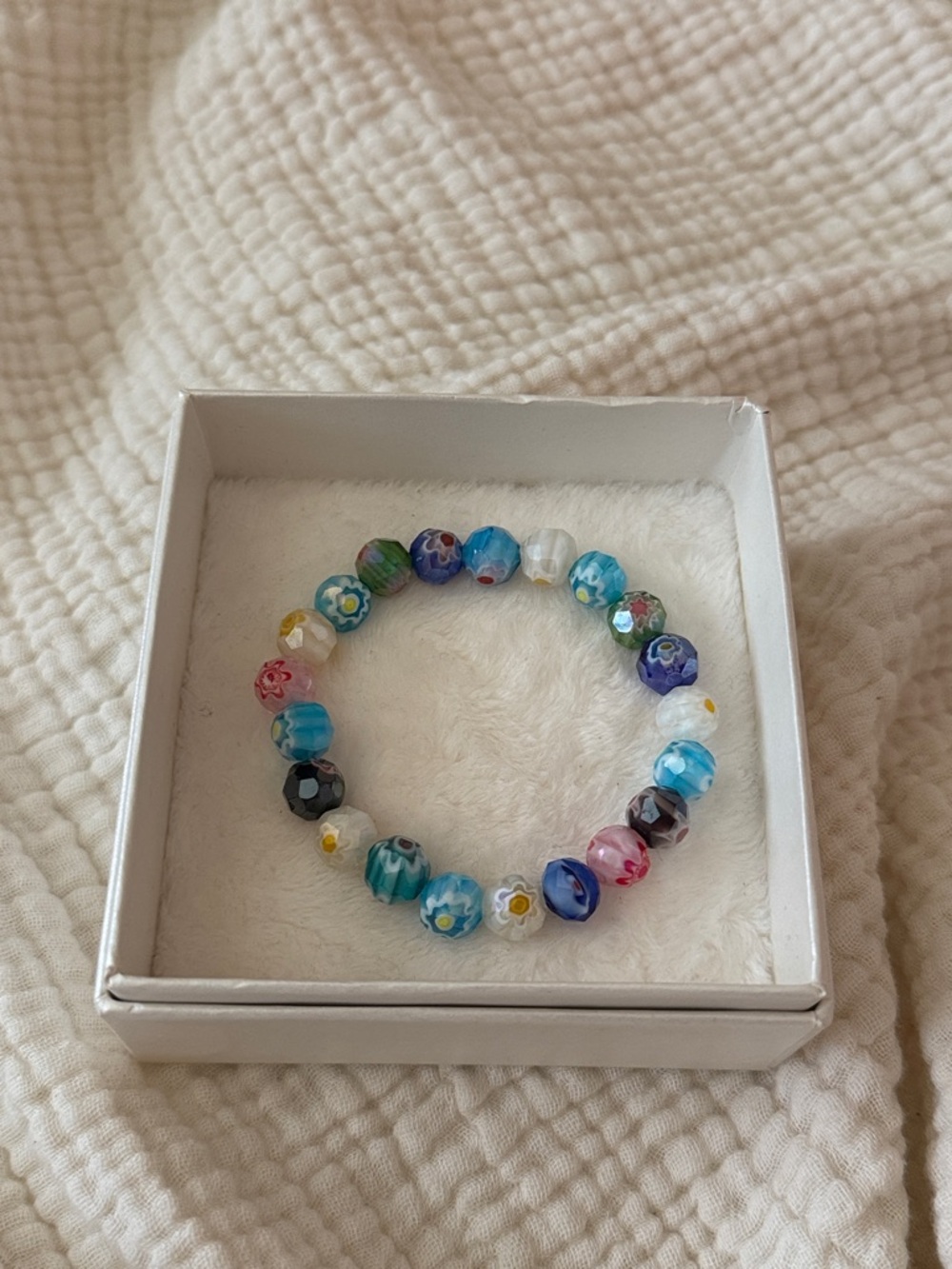 Multi colored beaded bracelet gems crystals pink blue white whimsy rainbow